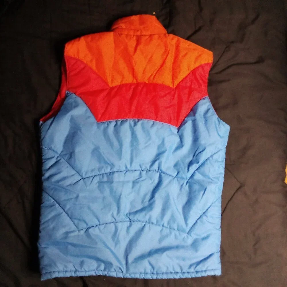 Vintage 70s Fashion Trail Color Block Western Puffer Vest